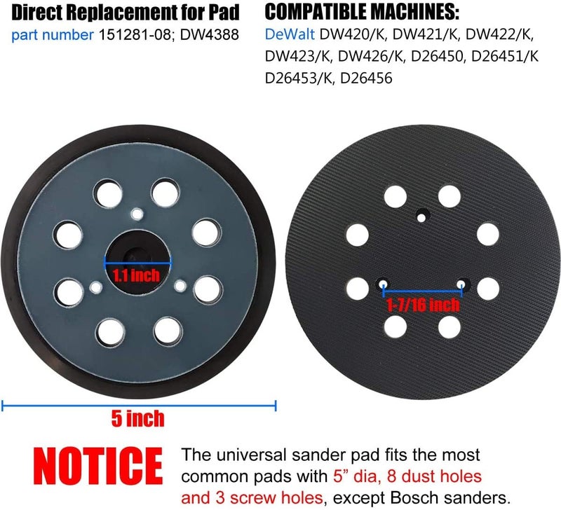 Tockrop 5 Inch 8-Hole Hook and Loop Sander Pads Replacement Sanding Pads for DeWalt DW420, DW421, Dw423, DW426, D26451, D26453 Orbital Sanderâ€¦ - Image 2